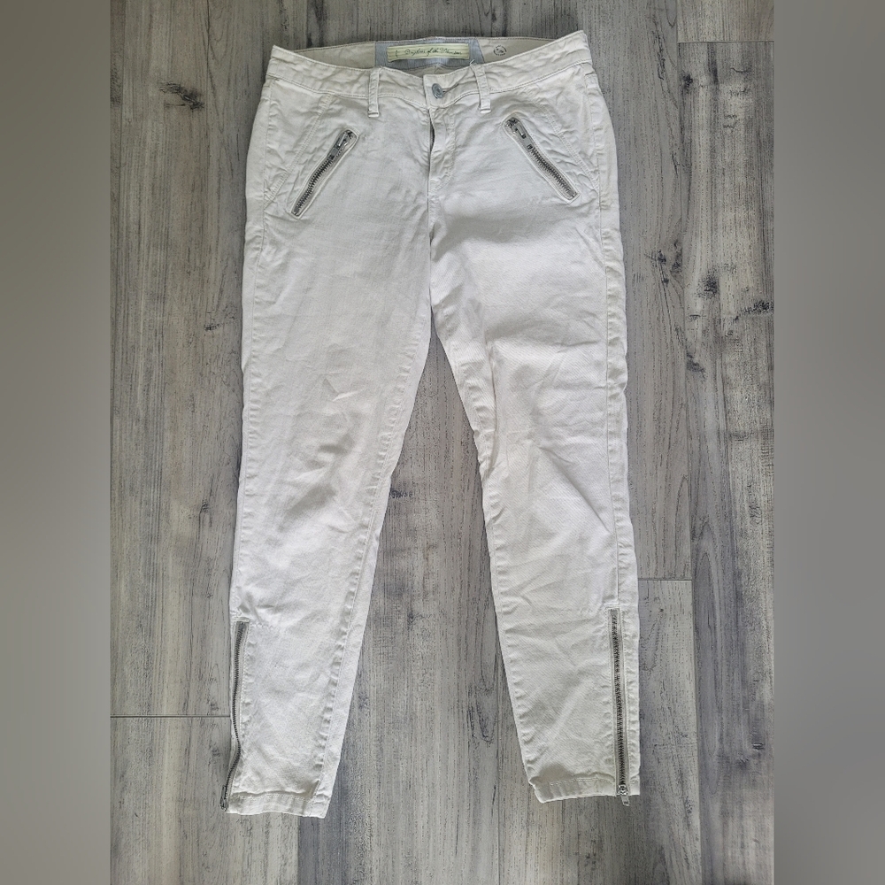 Anthropologie White-cream Denim With Zipper Details, Size 28